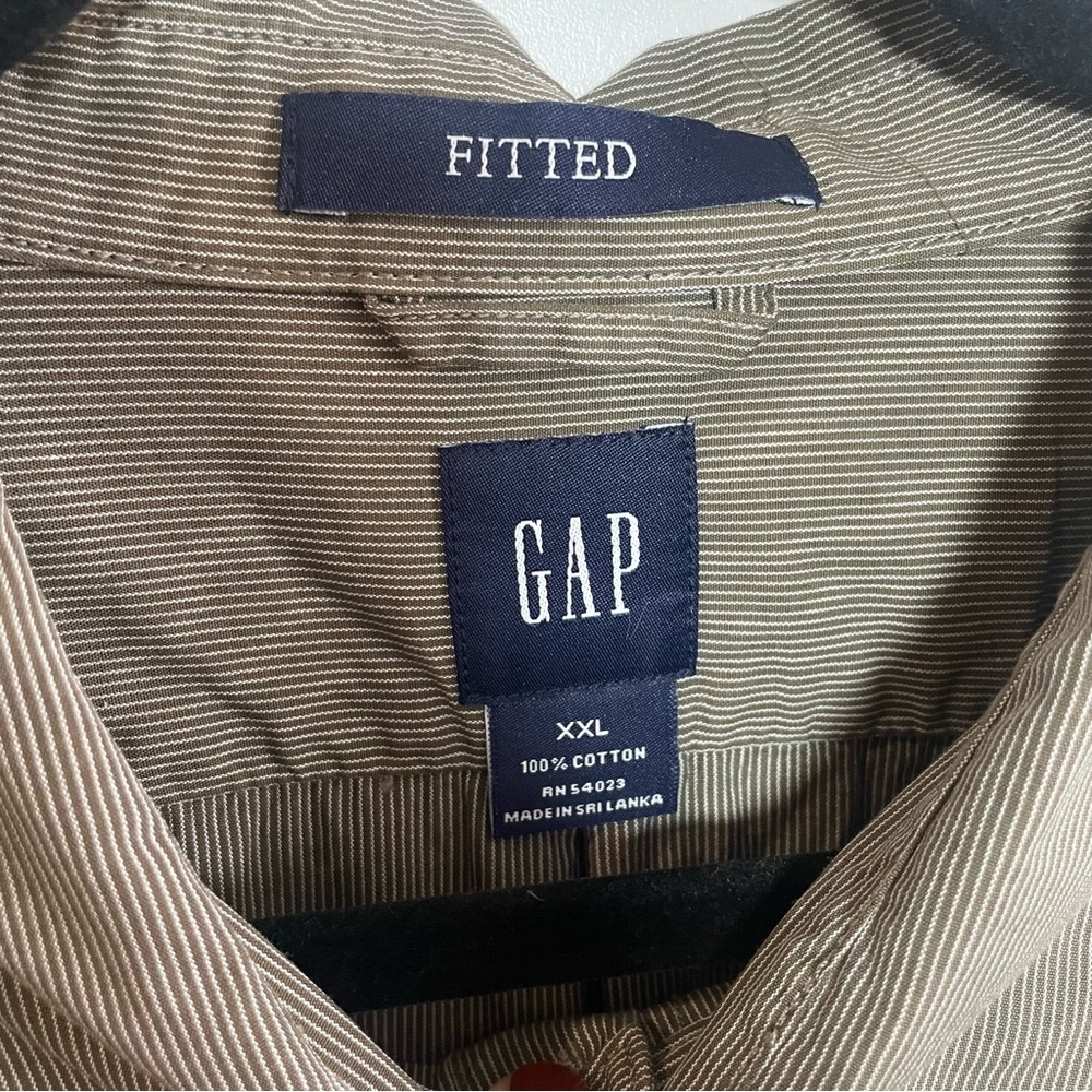 Gap 100% Cotton Fitted Tan White Stripe Button Down Long Sleeve Collared Shirt - Picture 2 of 6